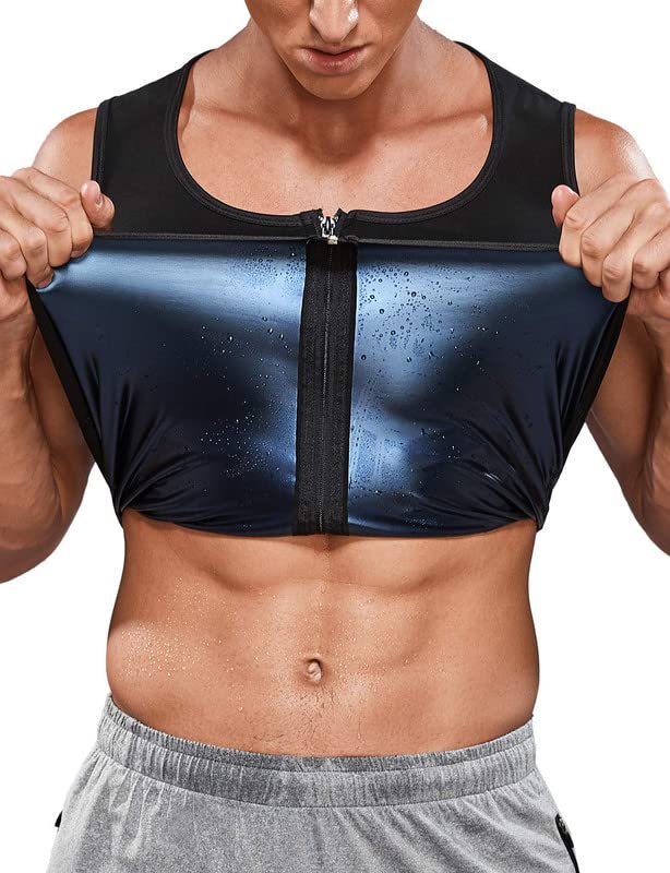 SHAPERIN Sweat Vest for Men Zipper Sauna Vest Tank Top, Mens Waist Trainer Body Slimming Workout Body Shaper (Black,Small)