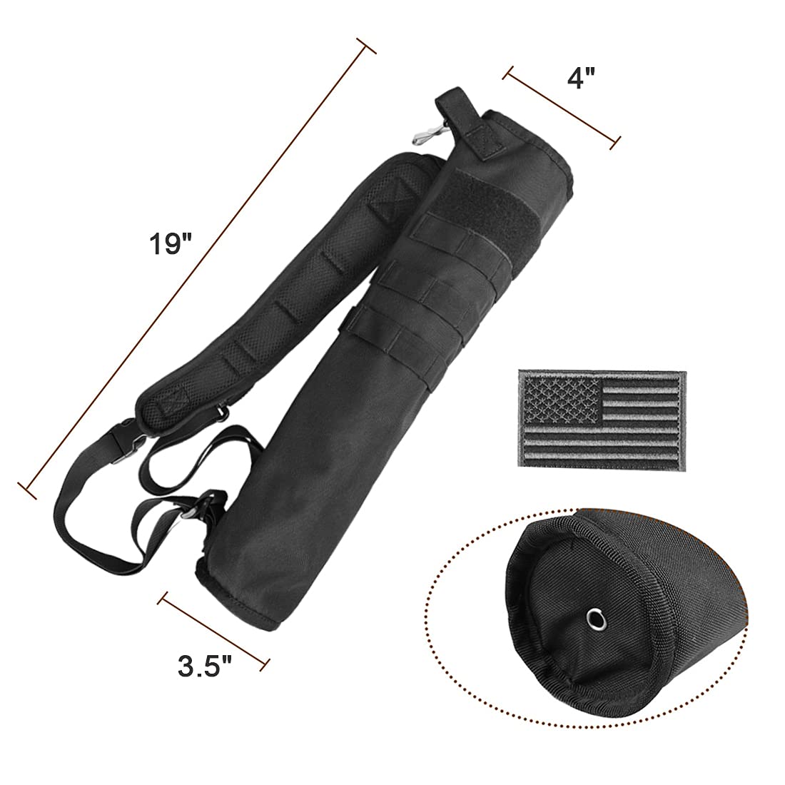 KRATARC Archery Lightweight Back Arrow Quiver Foldable Compact Hip Arrows Bag with Molle System Hanged for Target Shooting (Black- Diameter 4'')