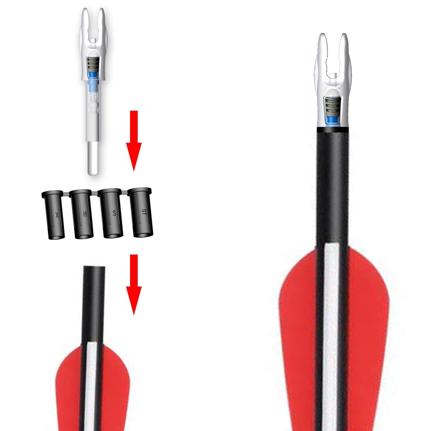 Linpeng 6PCS G Lighted Nocks for Arrows .165 .204 .233 .244 .246 with ON/Off Switch with H, S, GT Bushings LED Arrow Nocks (Blue)