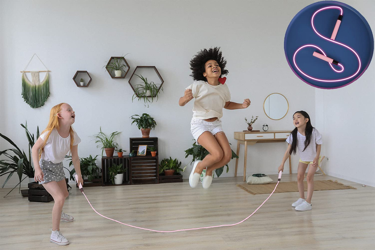 Glowing Jump Ropes Skipping Rope for Kids Develop Children's Sports Interest Men Women Fitness Exercise Indoors Outdoors Cool LED Light Rope Adjustable Jumping Rope Pink