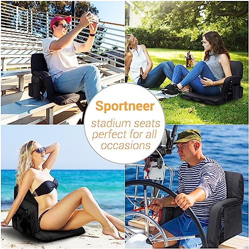 Sportneer Stadium Seats for Bleachers, Bleacher Chairs with Back and Cushion Bleacher Seats with Back Support Padded Stadium Chair with Armrests 6 Reclining Positions for Sport Events Camping Beaches
