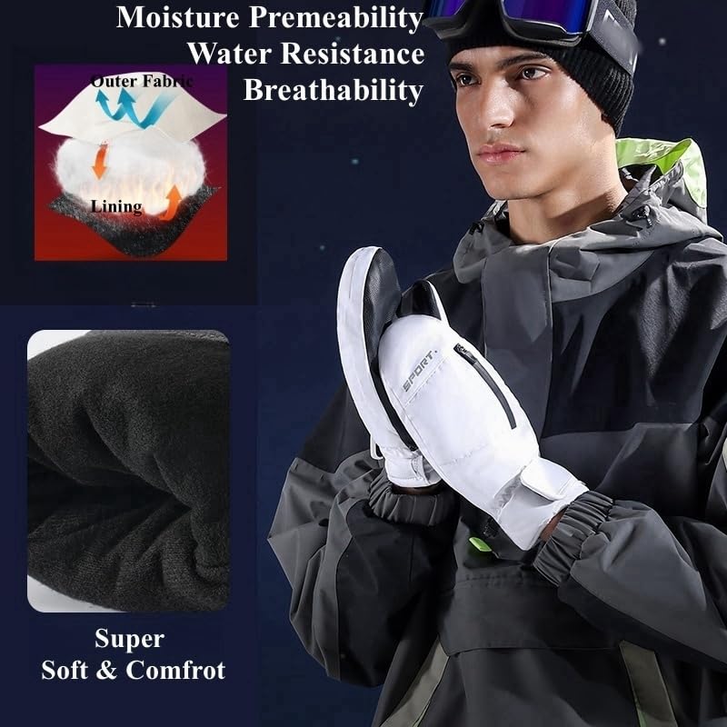Waterproof Ski Mittens with Inside Gloves Liners for Women Men Youth Cold Weather Snow Gloves with Hands Warmer Zipper Pocket Ski Trip Winter Gloves for Skiing, Snowboarding, Snowmobiling, Dog Walking