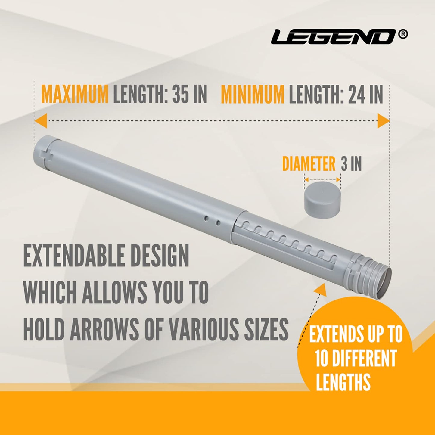 Legend Arrow Tube Case - Adjustable Arrow Holder for Hunting, Target Shooting - Adjustable & Extendable By Design - Protective EVA Foam Arrow Separators Included Archery Storage for 12 Carbon Arrows