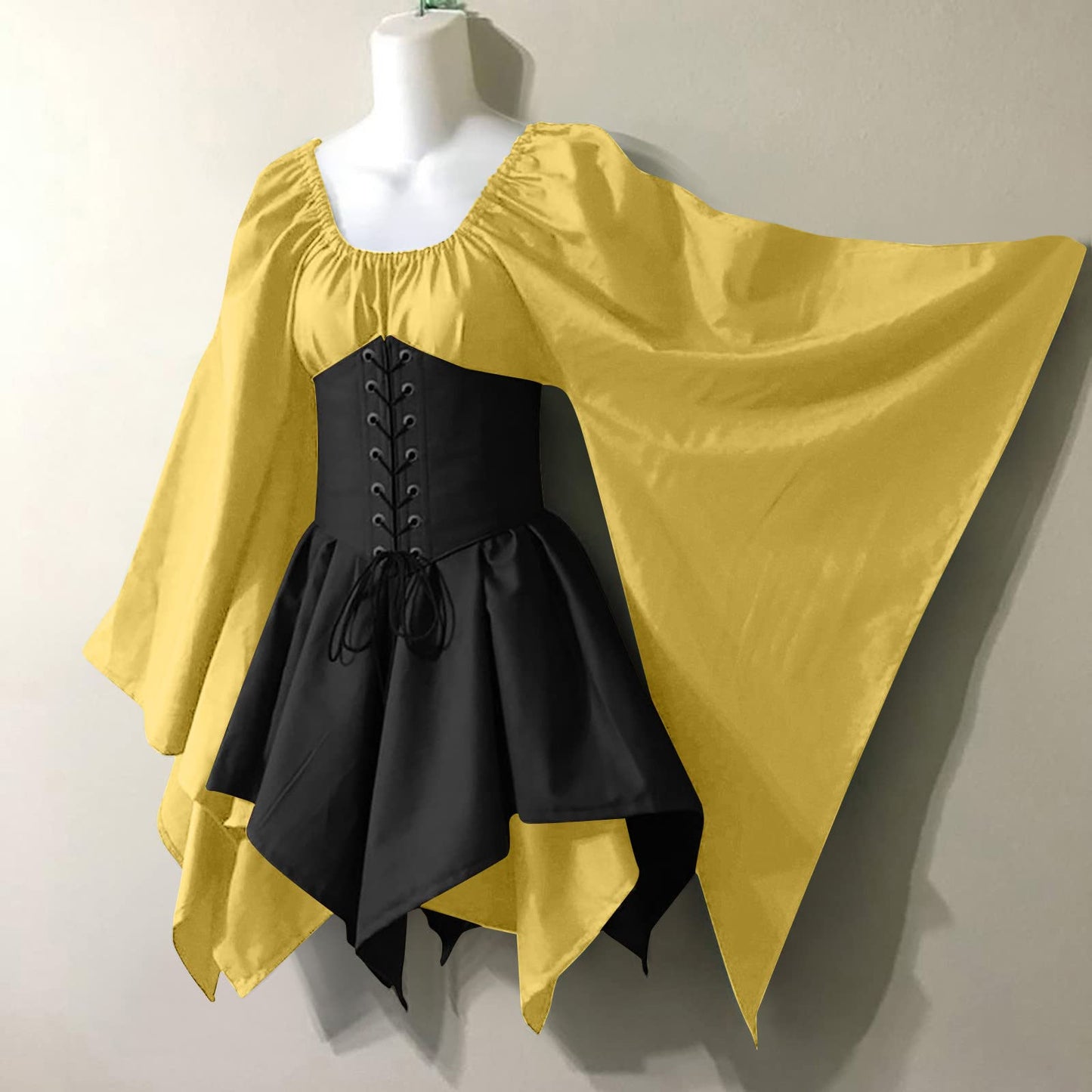 KEGIRLOM Lightning Deals of Today Clearance Women's Medieval Renaissance Dress Costume Flare Sleeve Corset Skirt Overskirt Elven Archer Irish Over Gown 2pcs Set,Renaissance Dress Women
