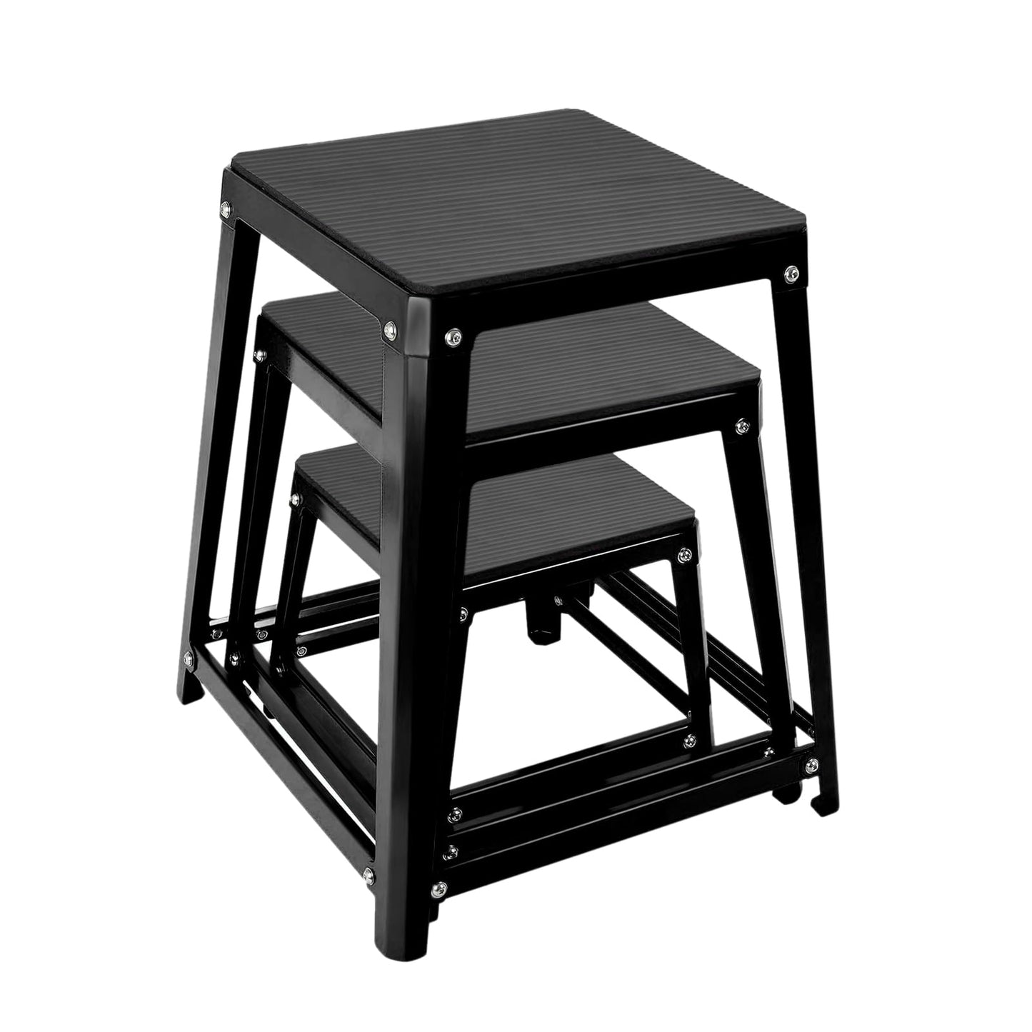 GUDESEN Plyometric Boxes 12/18/24 Inch Steel Plyo Box Fitness Exercise Jump Box for Home Gym Plyometric Jumping Exercises/Black