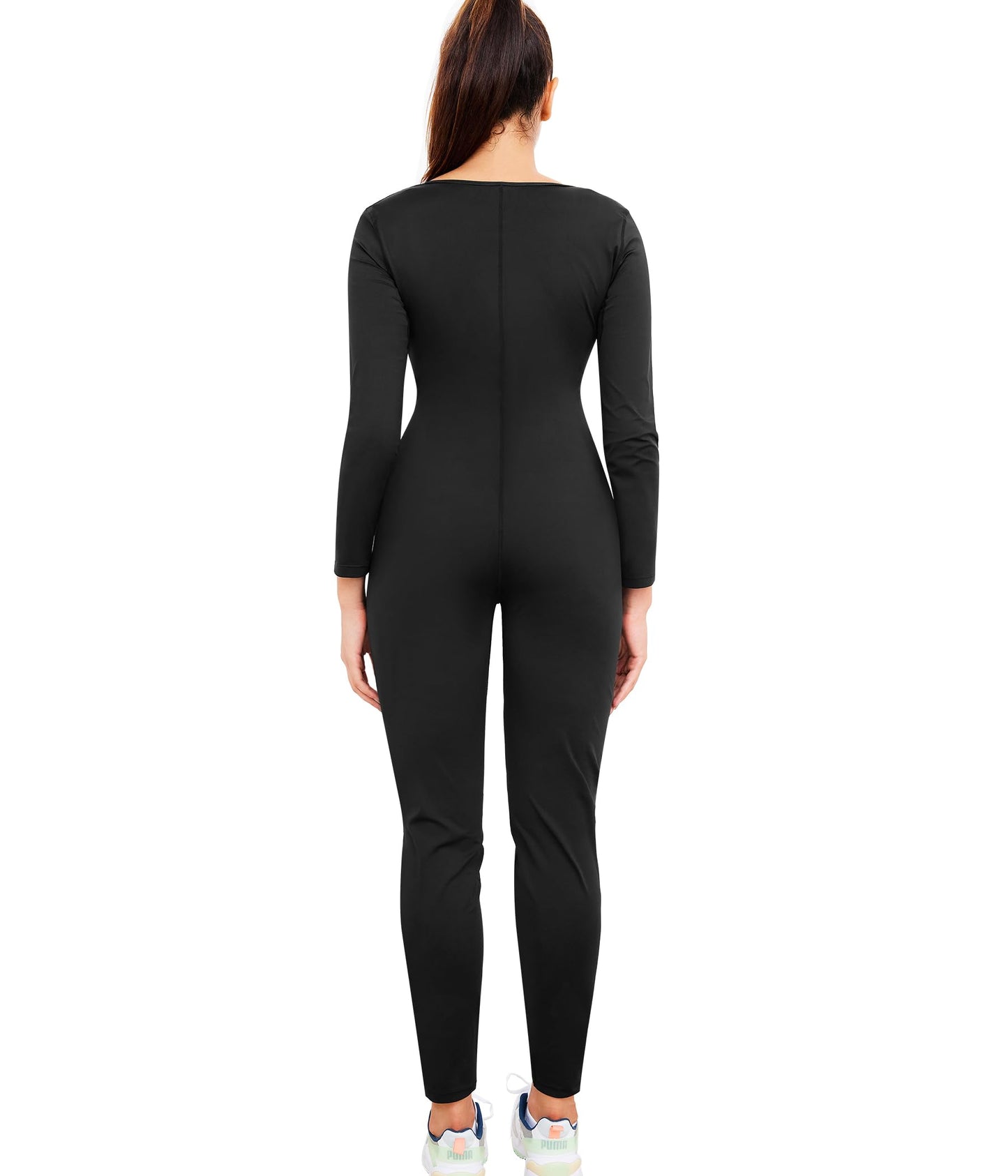 Junlan Sauna Suit for Women Full Body Compression Suit Sweat Jumpsuit Waist Trainer for Working Out(Black,Small)