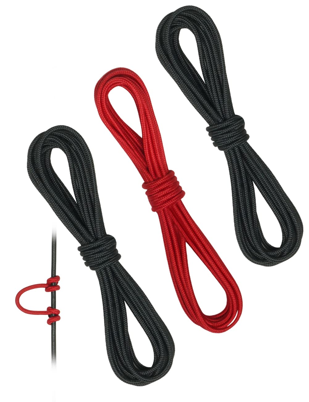 THREE ARCHERS Archery D Loop Rope for Compound Bow D Ring Buckle Release Nocking Loop Material(Pack 3) Bowstring Serving Thread D Loop Buckle (Black+red)