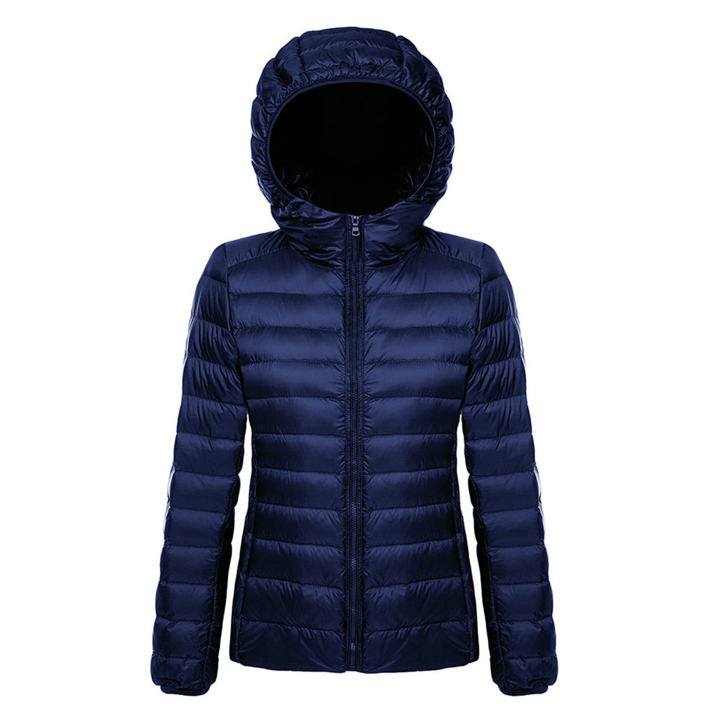 JEsilunmaMY Lightweight Short Puffer Jacket for Women Zip Long Sleeve Packable Hooded Down Coats Slim Winter Cropped Outwear (Dark Blue,Small)