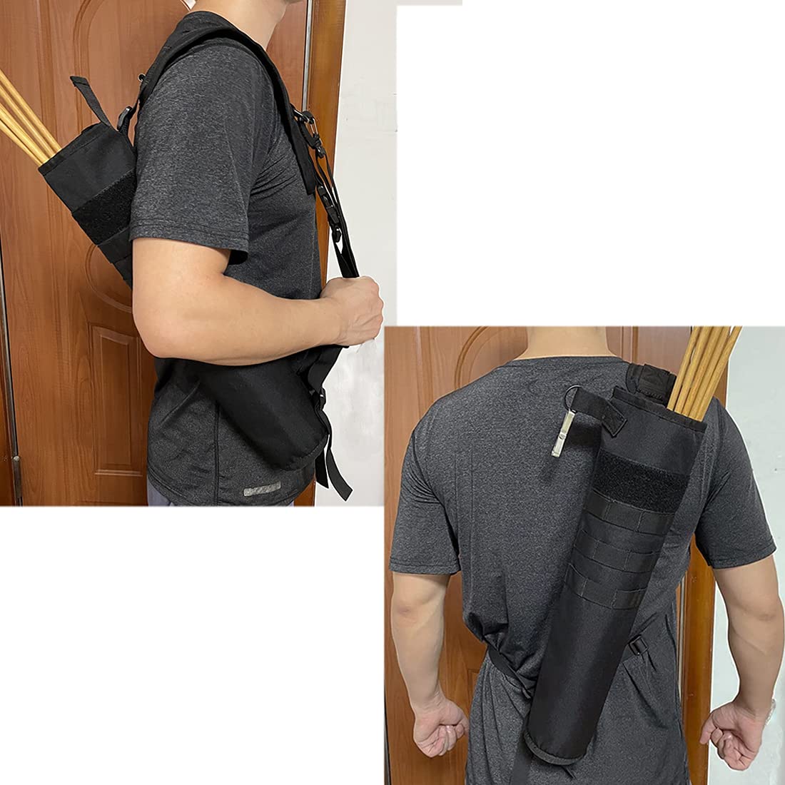KRATARC Archery Lightweight Back Arrow Quiver Foldable Compact Hip Arrows Bag with Molle System Hanged for Target Shooting (Black- Diameter 4'')