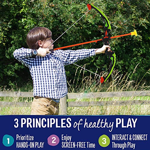 Liberty Imports Kids Bow and Arrow Set - LED Light Up Archery Toy Set with 6 Suction Cup Arrows, Target, Quiver - Indoor and Outdoor Target Practice for Children, Boys, Girls (Pink) (Green)