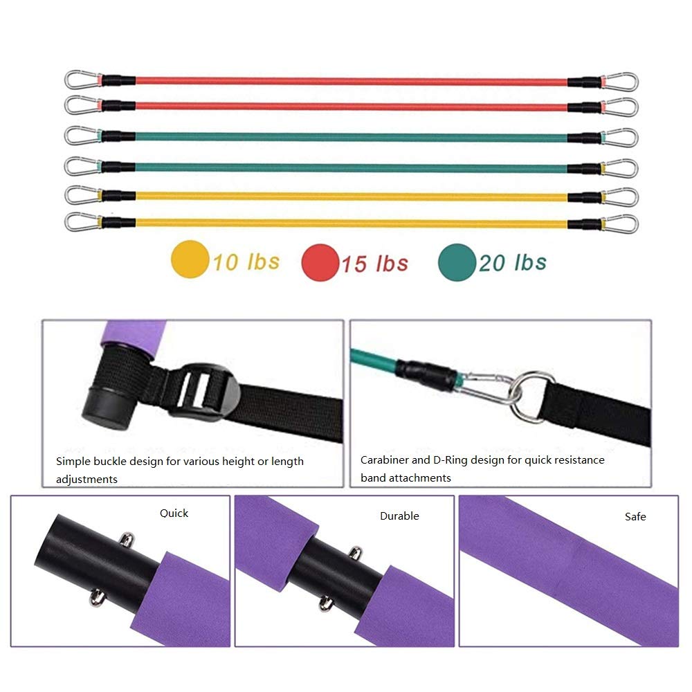 Portable Pilates Stick Yoga Exercise Pilates Bar, Yoga Pilates Bar Reformer Kit, Pilates Bar Kit with Resistance Band,Home Gym Pilates with Foot Loop for Total Body Workout (New-Purple- Pilates)