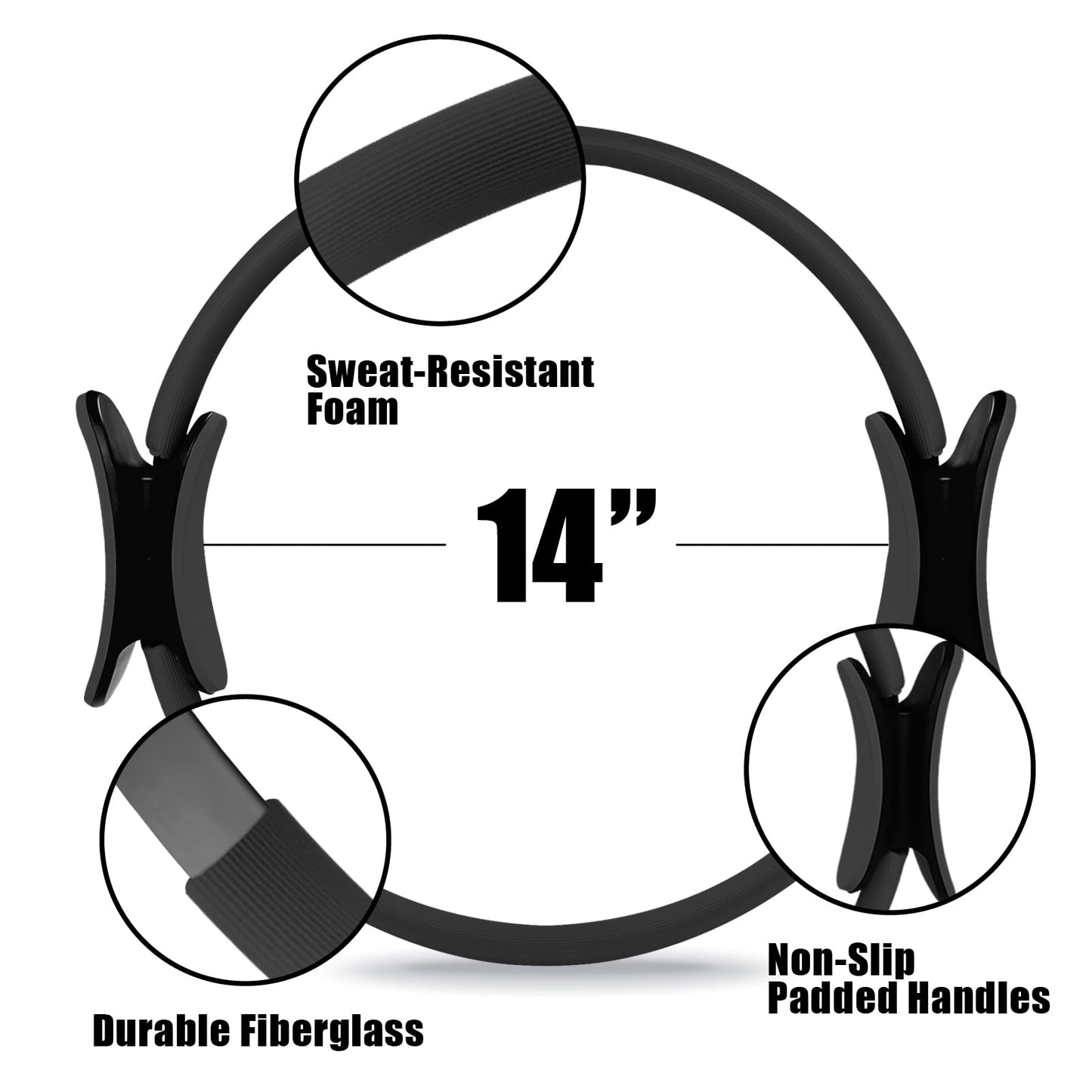 RitFit Pilates Ring Circle and Balance Ball Trainer, 14 Inch Magic Fitness Circle, Half Ball for Yoga,Fitness,Strength Exercise, Black
