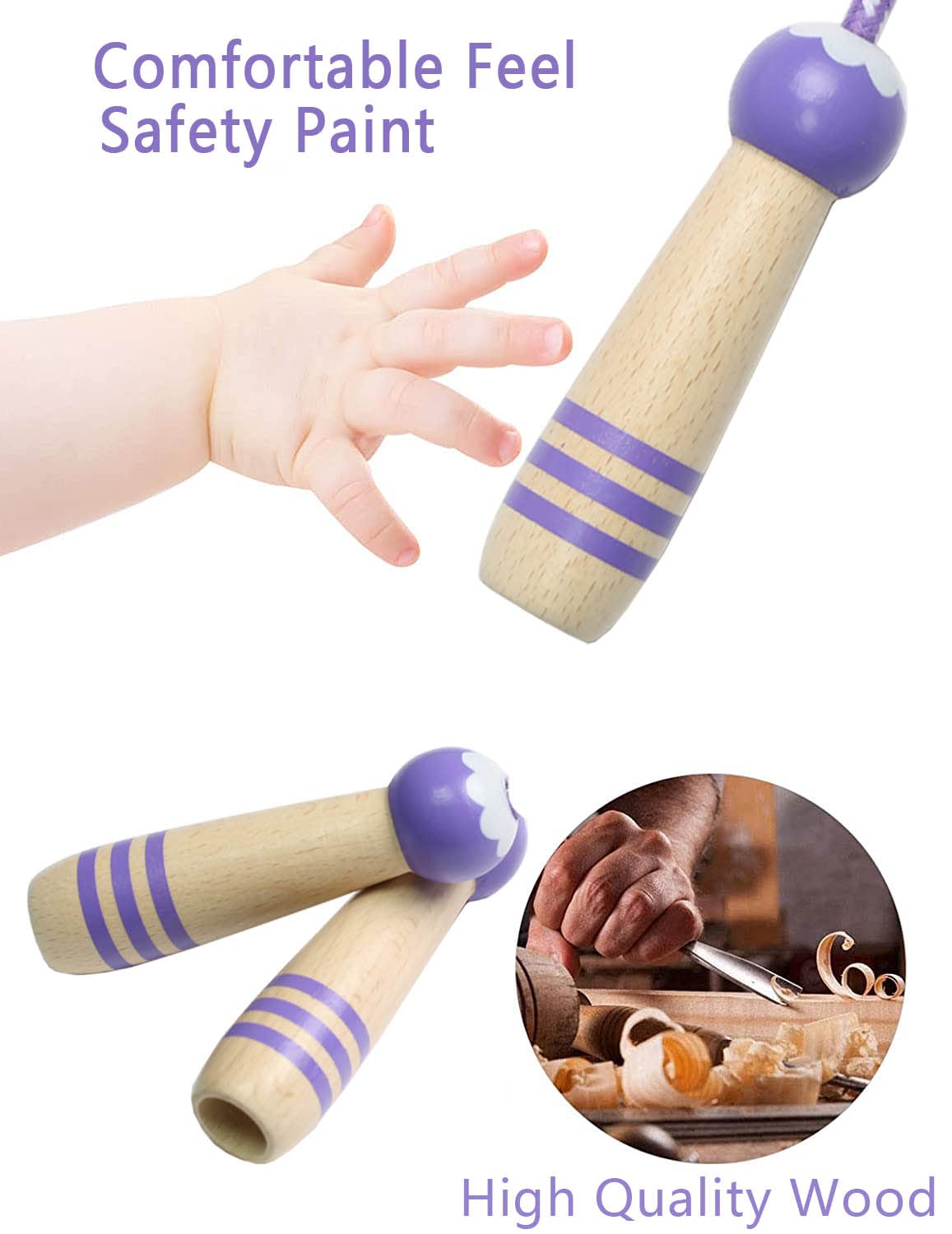 Jump Rope Kids,8.5ft Adjustable Cotton Skipping Rope with Wooden Handle for Boys and Girls Fitness Outdoor Exercise (Purple)