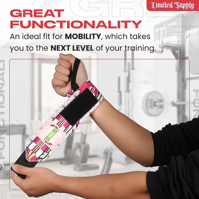 Anime Wrist Wraps 2 Pairs Bundle - 24" Lifting Straps for Men and Women - Gym Accessories Support Weightlifting, Powerlifting, Strength Training, Workout (Duo C)