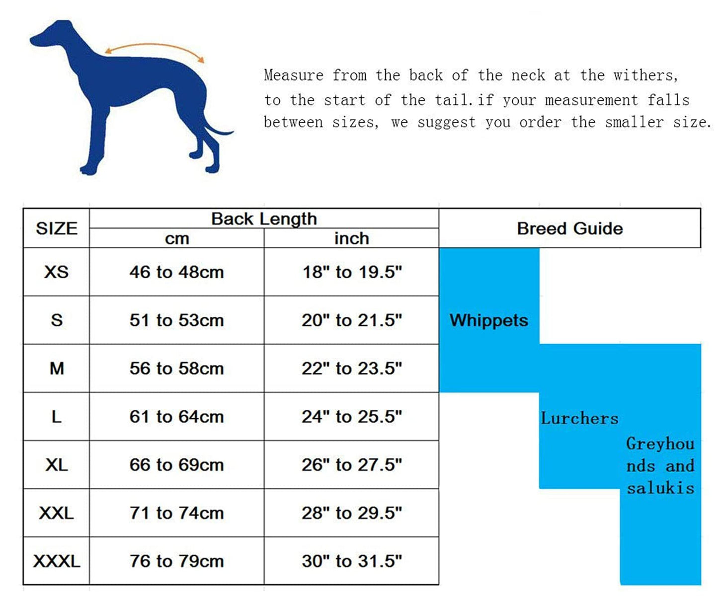 Greyhound Lurcher Winter Coat, Whippet Warm Coat with Fleece, Water Resistant Dog Jacket with Adjustable Bands and Zipper Harness Hole - Navy - Medium
