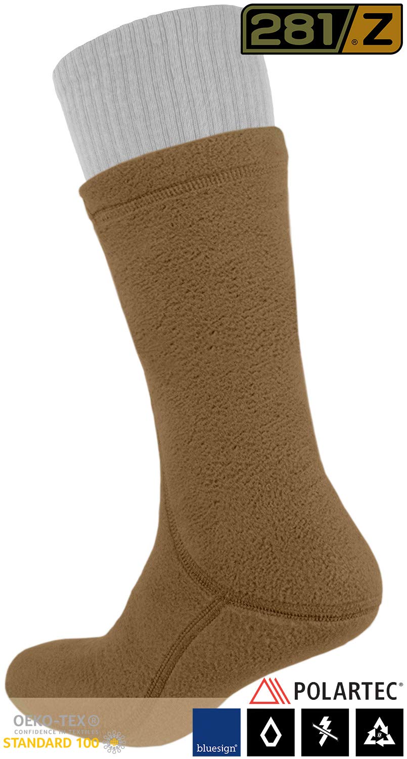 281Z Hiking Warm 8 inch Boot Liner Socks - Military Tactical Outdoor Sport - Polartec Fleece Winter Socks (Medium, Coyote Brown)