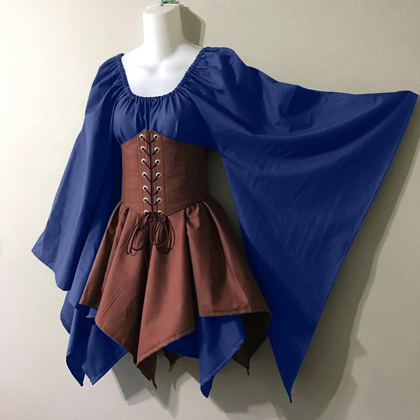 KEGIRLOM Prime Deals of The Day todayWomen's Medieval Renaissance Dress Costume Flare Sleeve Corset Skirt Overskirt Elven Archer Irish Over Gown 2pcs Set,Long Sleeve Gothic Wedding Dress