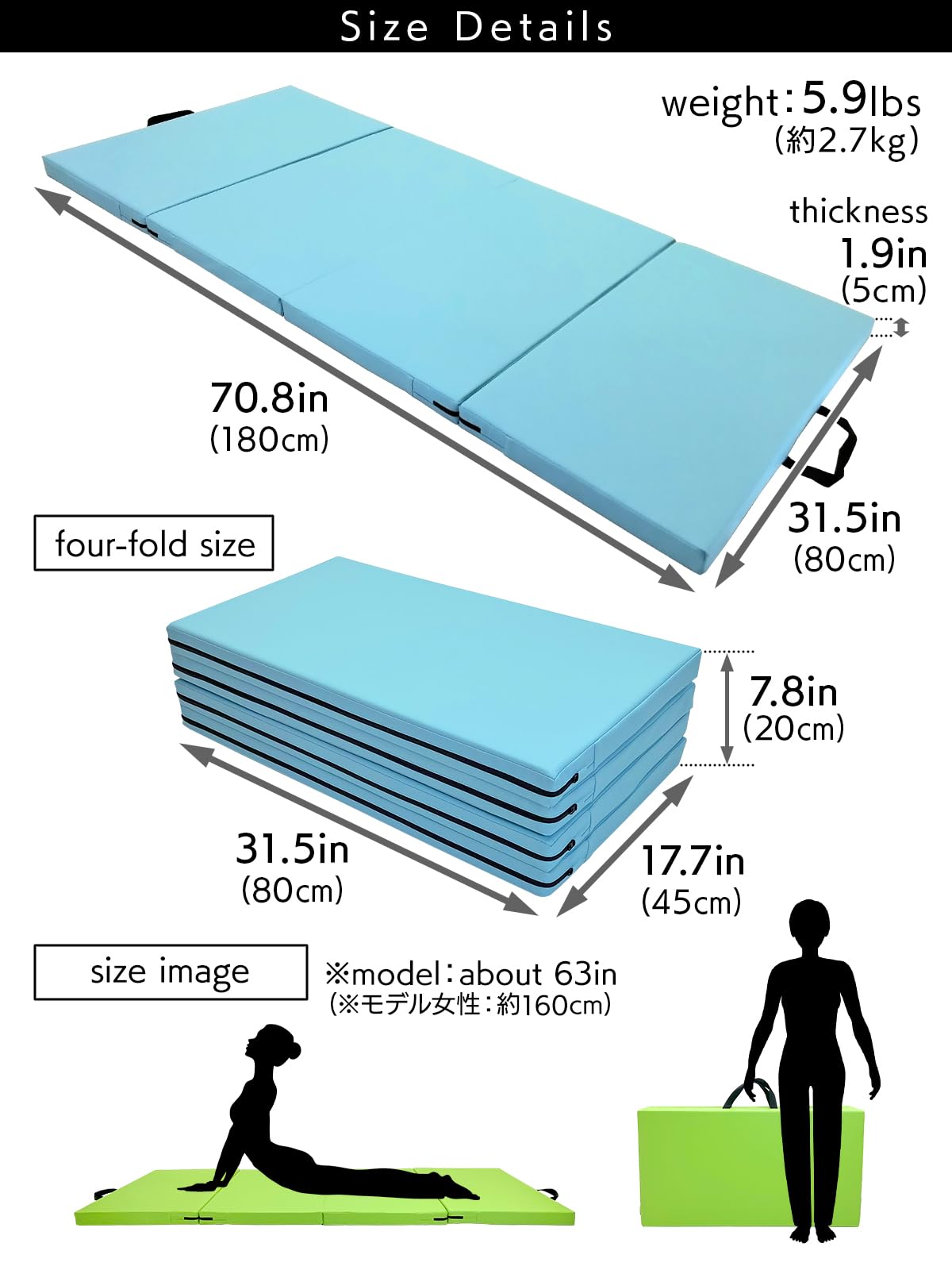 KaRaDaStyle Gymnastics Mat 4-Folding Stretch Mats 71"x31"x2" Exercise Muscle Training Children Play Horizontal Bar Mat Yoga Sports Soundproof Home Use (Beige/4-fold)