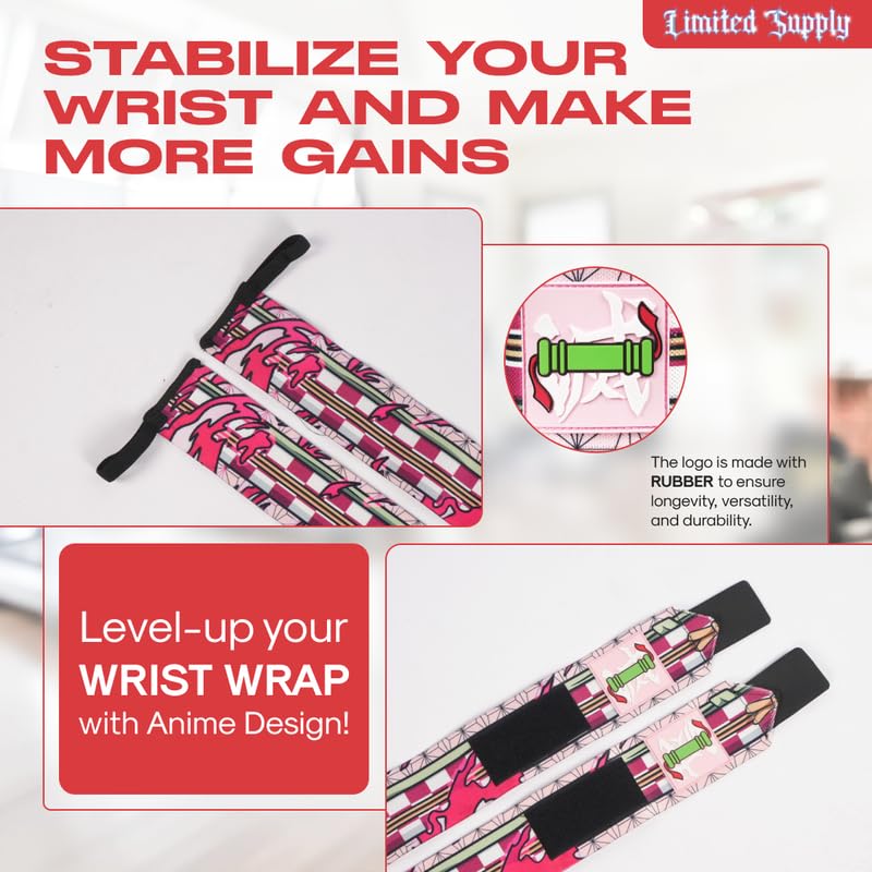 Anime Wrist Wraps 2 Pairs Bundle - 24" Lifting Straps for Men and Women - Gym Accessories Support Weightlifting, Powerlifting, Strength Training, Workout (Duo C)