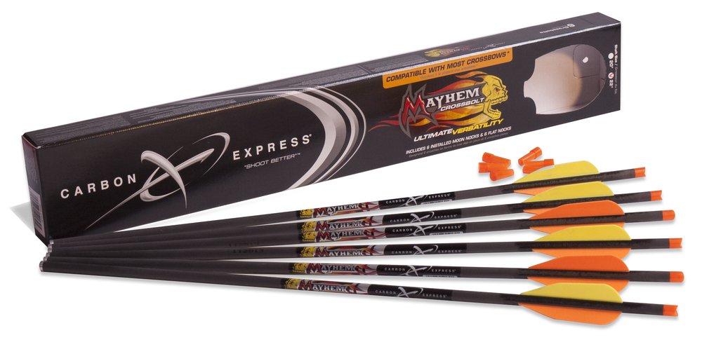 Carbon Express Mayhem 22-Inch Fletched Carbon Crossbolt/Crossbow Arrow with 3-Inch Vanes, 6-Pack