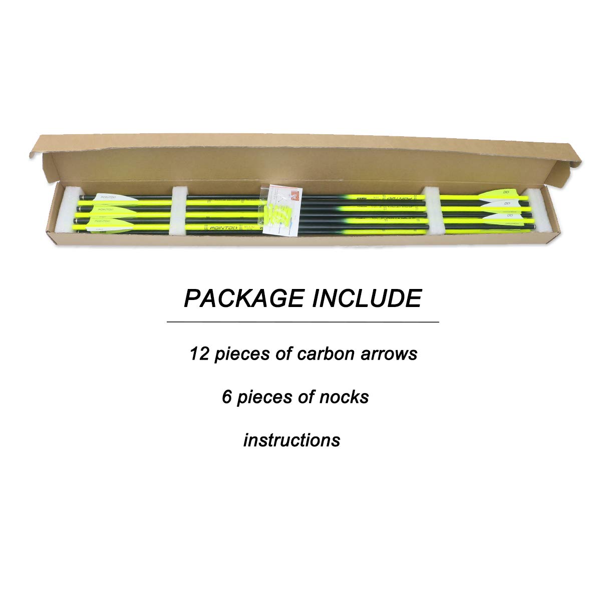 Pointdo 30inch Carbon Arrow Fluorescence Color Targeting and Hunting Practice Arrows for Compound Bow and Recurve Bow with Removable Tips (Fluorescein Yellow)