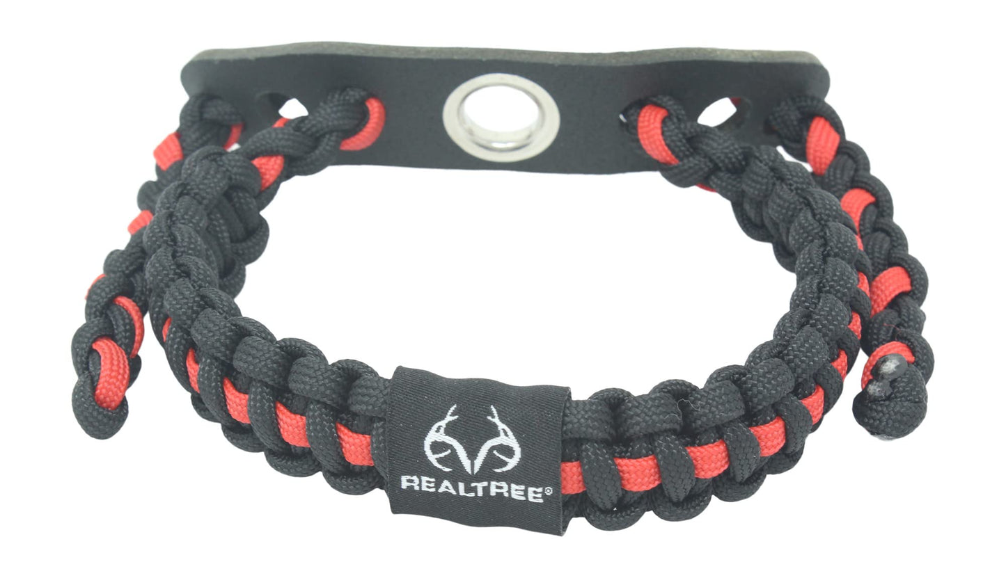 Ten Point Gear Realtree® Paracord Archery Bow Wrist Sling - 100% Full Grain Leather 550 Paracord (Thin Red Line)