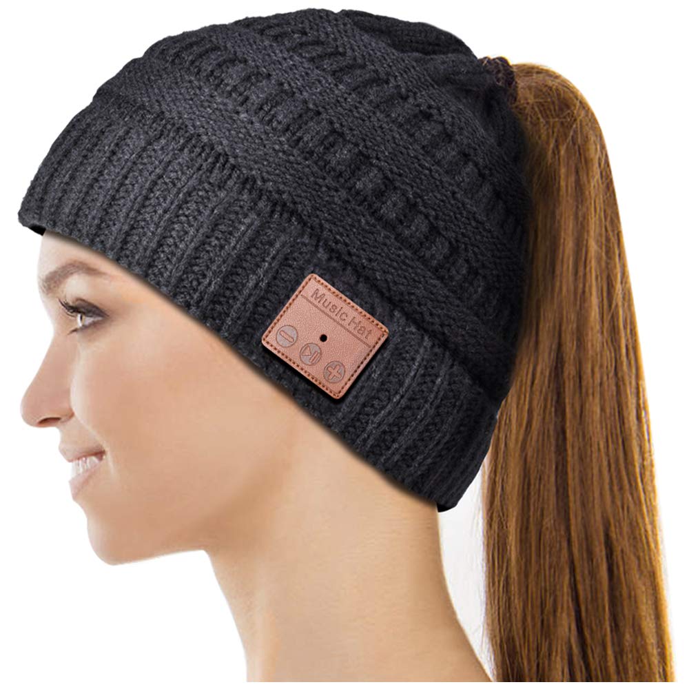 Womens Gifts for Christmas Stocking Stuffer Bluetooth Beanie Women: Ponytail Beanie Bluetooth Hat with Bluetooth Headphones Winter Cap Birthday Gift Ideas for Her Wife Mom Women Who Have Everything