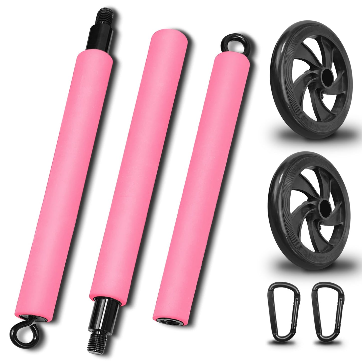 Portable Pilates Bar, Pilates Resistance Band Bar with Ab Roller, 3-Section Multifunctional Pilates for Stretched Exercise, Home Gym Yoga Stick for Full Body Workout Training Women & Men (Pink)