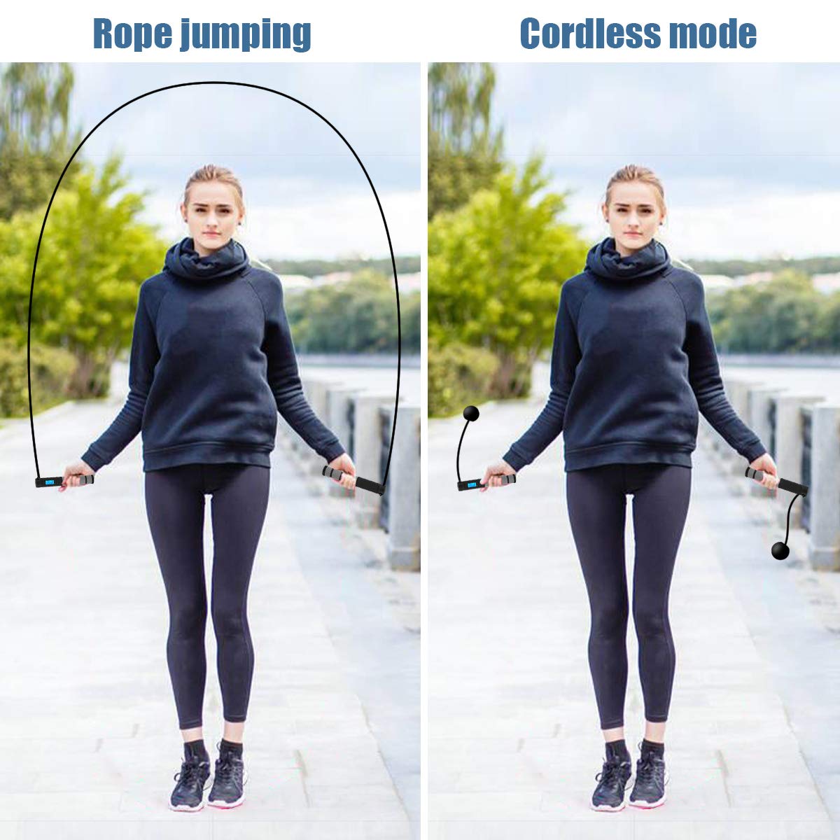 Jump Rope, Digital Weighted Handle Workout Jumping Rope with Calorie Counter for Training Fitness, Adjustable Exercise Speed Skipping Rope for Men, Women, Kids, Girls (Black)
