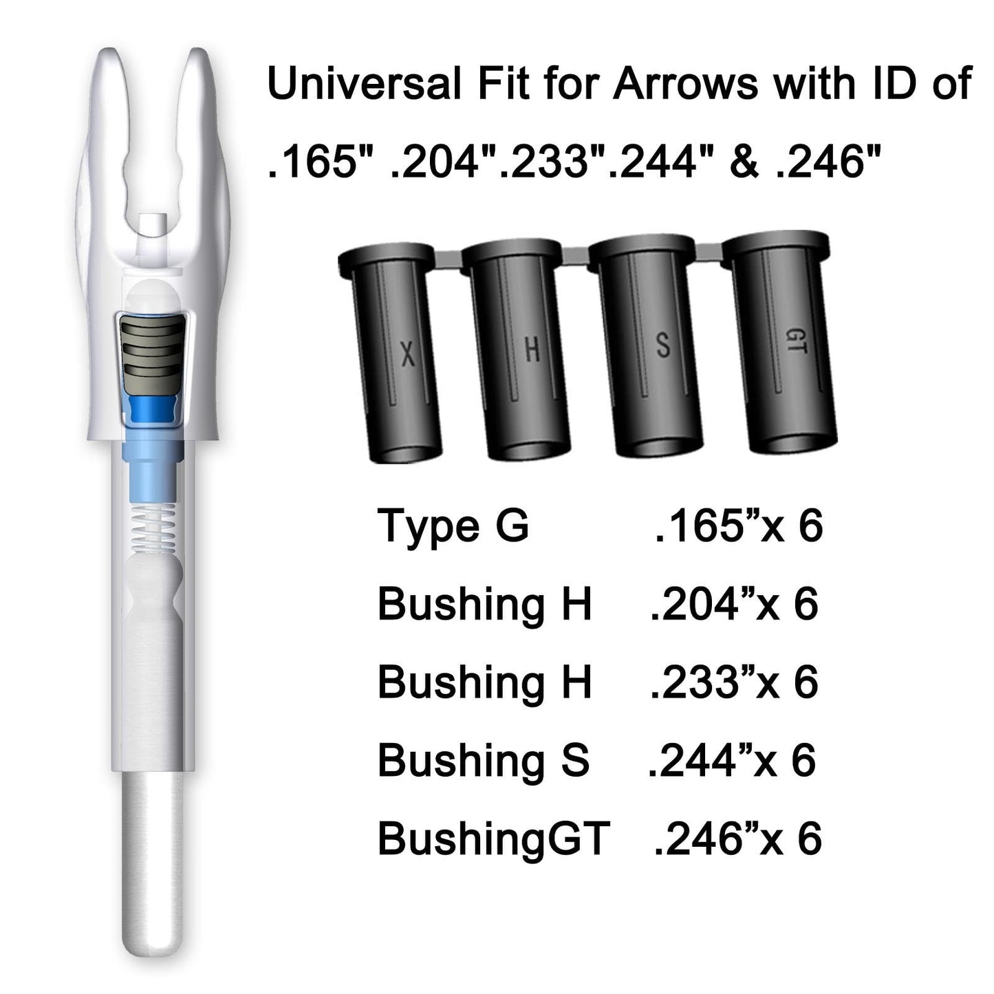 Linpeng 6PCS G Lighted Nocks for Arrows .165 .204 .233 .244 .246 with ON/Off Switch with H, S, GT Bushings LED Arrow Nocks (Blue)