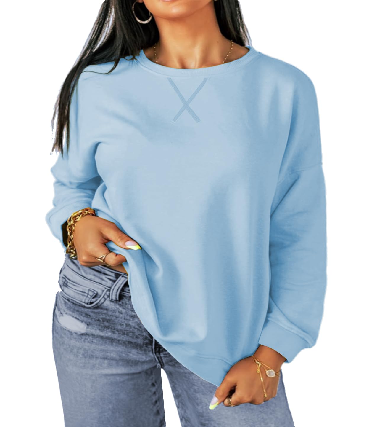 ForHailey Plus Size Sweatshirt for Women Long Sleeve Tops Pullover Crew Neck Shirts Fall Winter Sky Blue X-Large