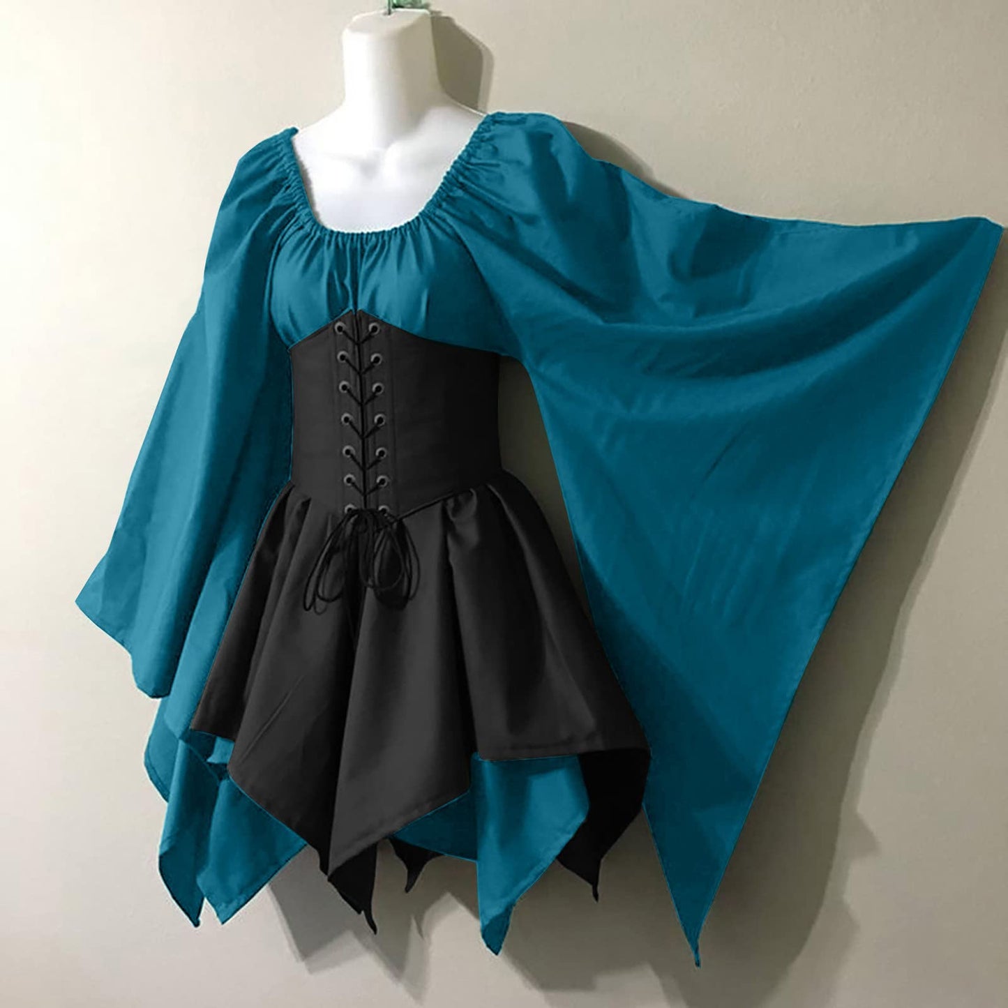KEGIRLOM Ofertas Relampago Del Dia Para Mujer Women's Medieval Renaissance Dress Costume Flare Sleeve Corset Skirt Overskirt Elven Archer Irish Over Gown 2pcs Set,Plus Size Renaissance Dress