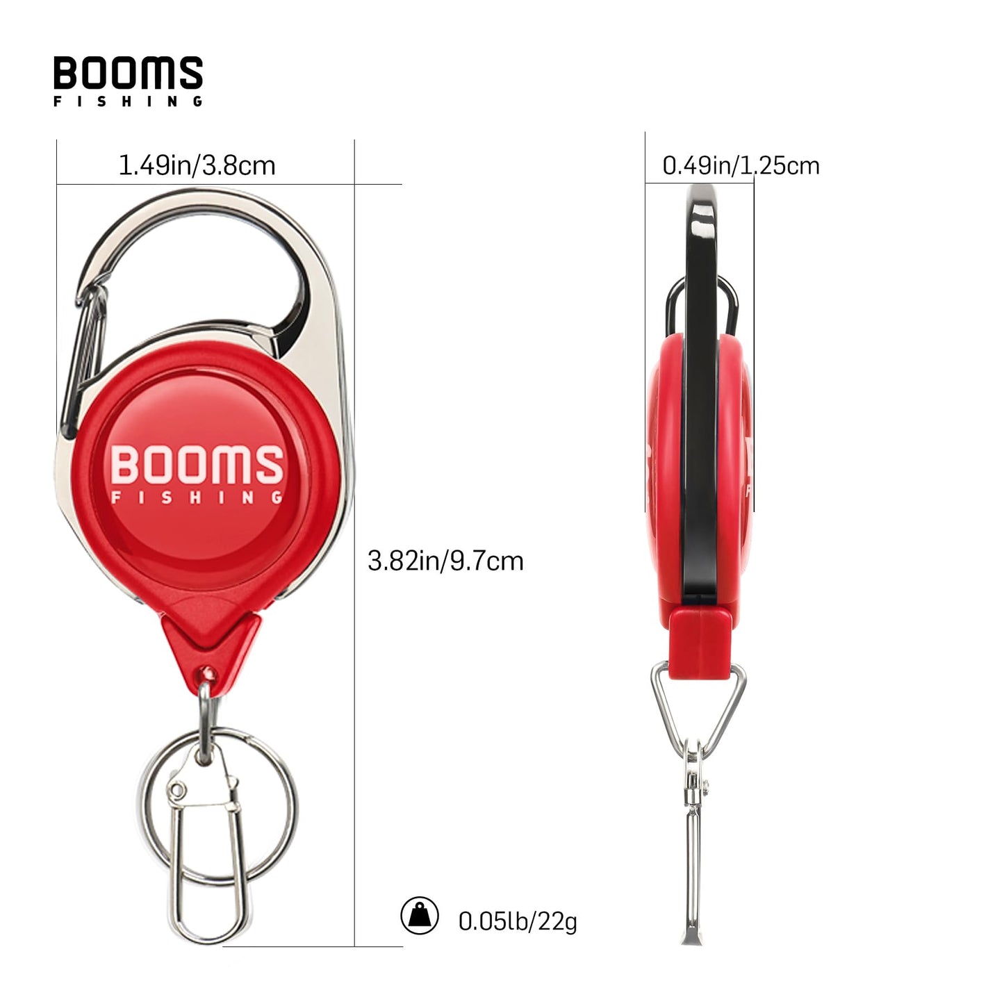 Booms Fishing RG1 Fly Fishing Zinger Retractor, 3pcs Red Retractable Keychain