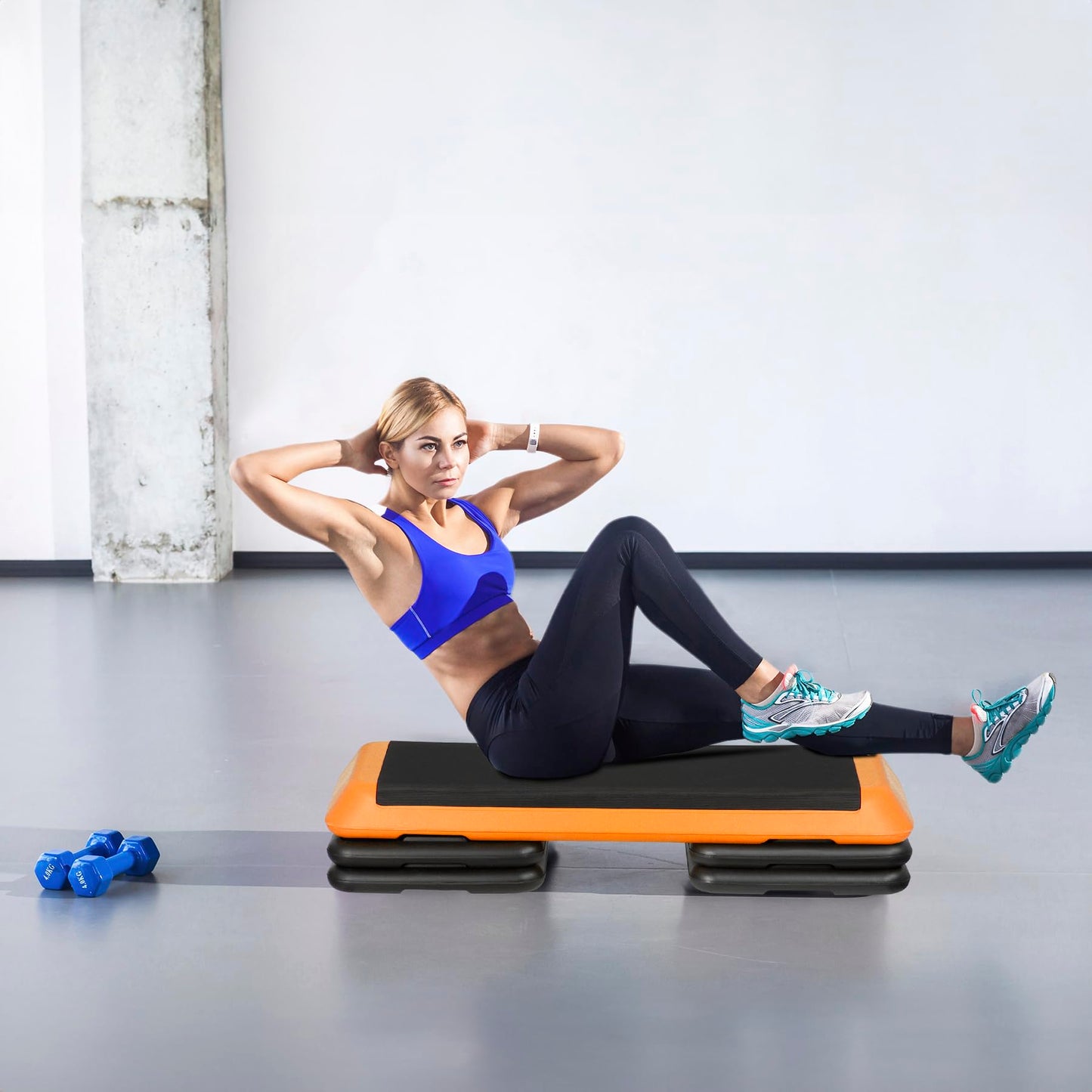 JupiterForce 43" Workout Aerobic Exercise Step Platform, Adjustable Aerobic Steppers for Exercise with 7 Removable Risers for Home Gym Strength Training