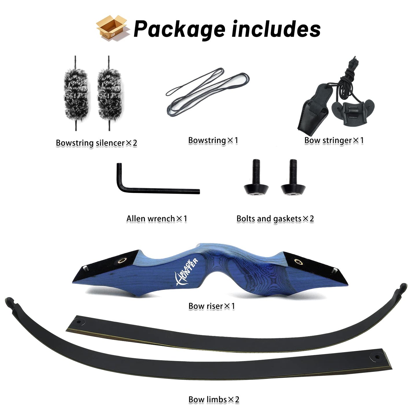 OBTOUTDOOR Black Hunter Original Takedown Recurve Bows for Adults Archery Recurve Bow Set 60" 20-60 lbs Right Hand for Outdoor Targets Practice Hunting Training Competition (Blue-35lbs)