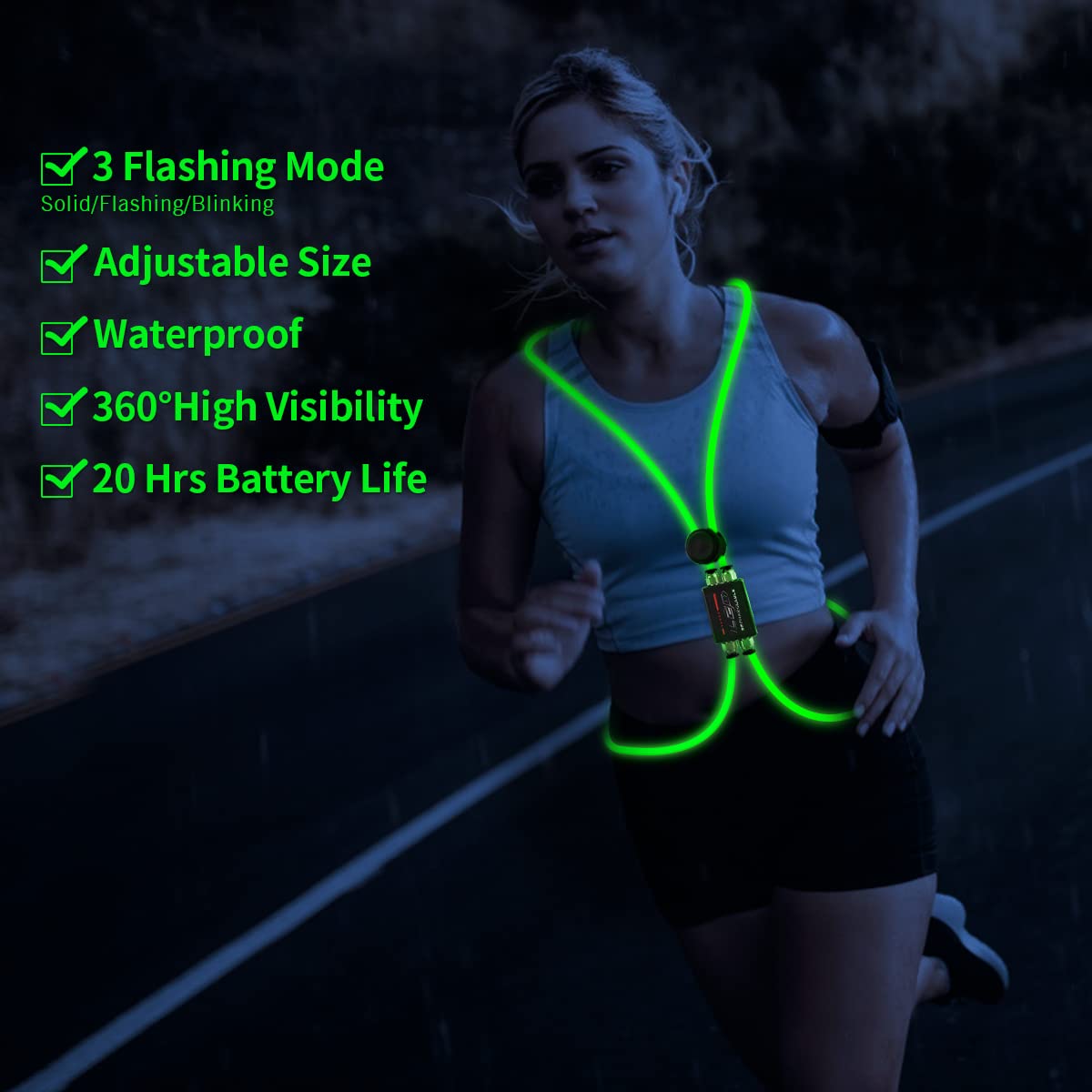LED Reflective Vest, LED Reflective Running Vest Lights for Runners, Safety USB Rechargeable Running Vest for Men/Women, Three Light Modes, Waterproof LED Light Vest for Running, Cycling or Walking