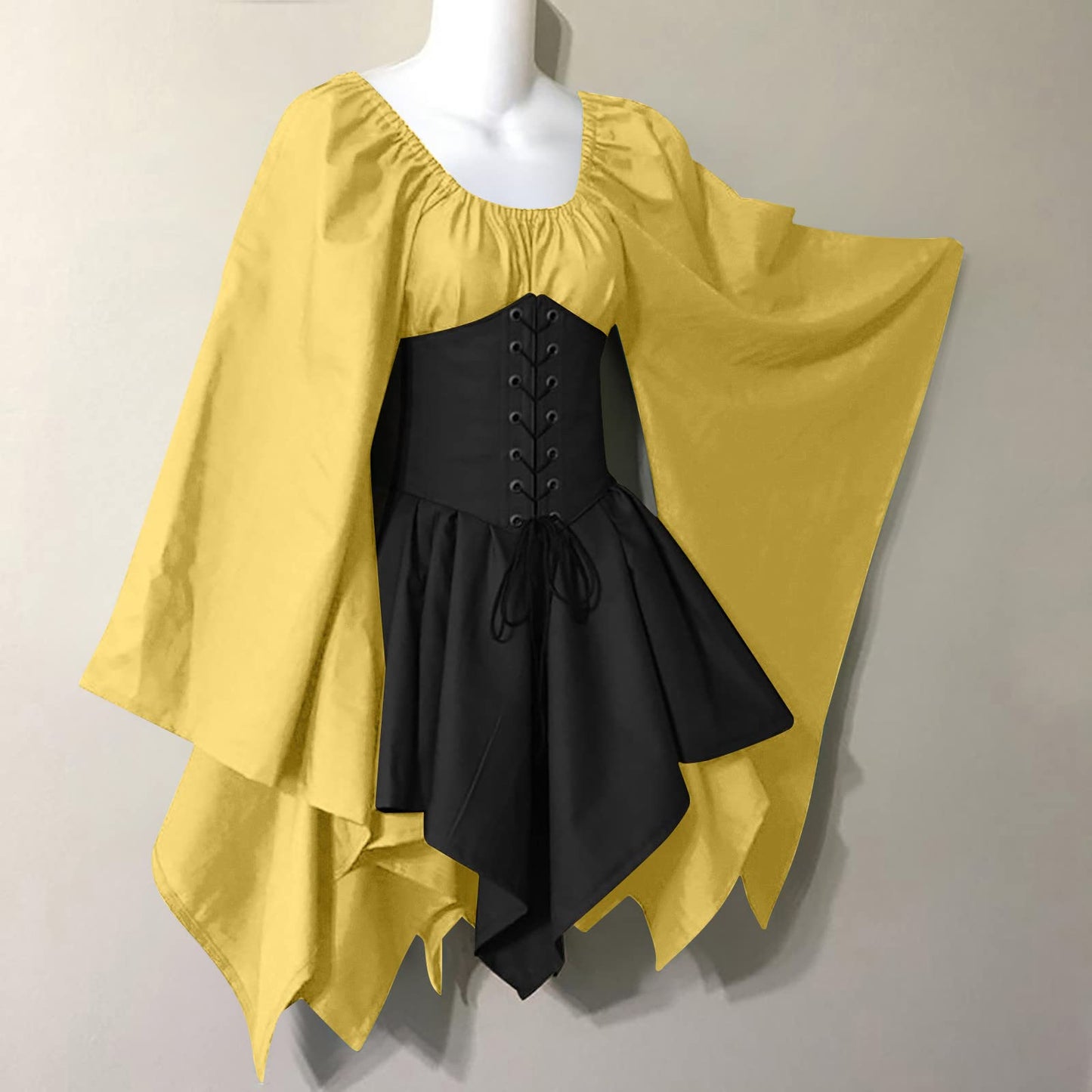 KEGIRLOM Lightning Deals of Today Clearance Women's Medieval Renaissance Dress Costume Flare Sleeve Corset Skirt Overskirt Elven Archer Irish Over Gown 2pcs Set,Renaissance Dress Women