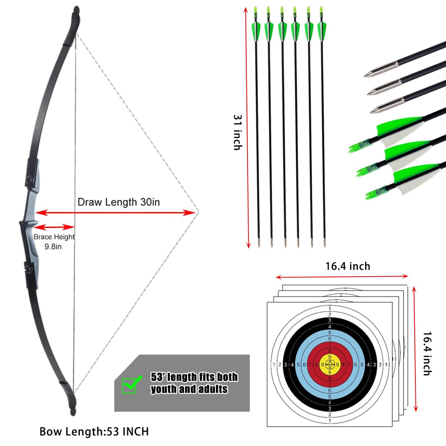 SOPOGER Archery Bow and Arrow Adult - Takedown Recurve Bows for Adults Youth Beginner 20lbs 30lbs Left and Right Handed Outdoor Target Practice Hunting (30 LBS)