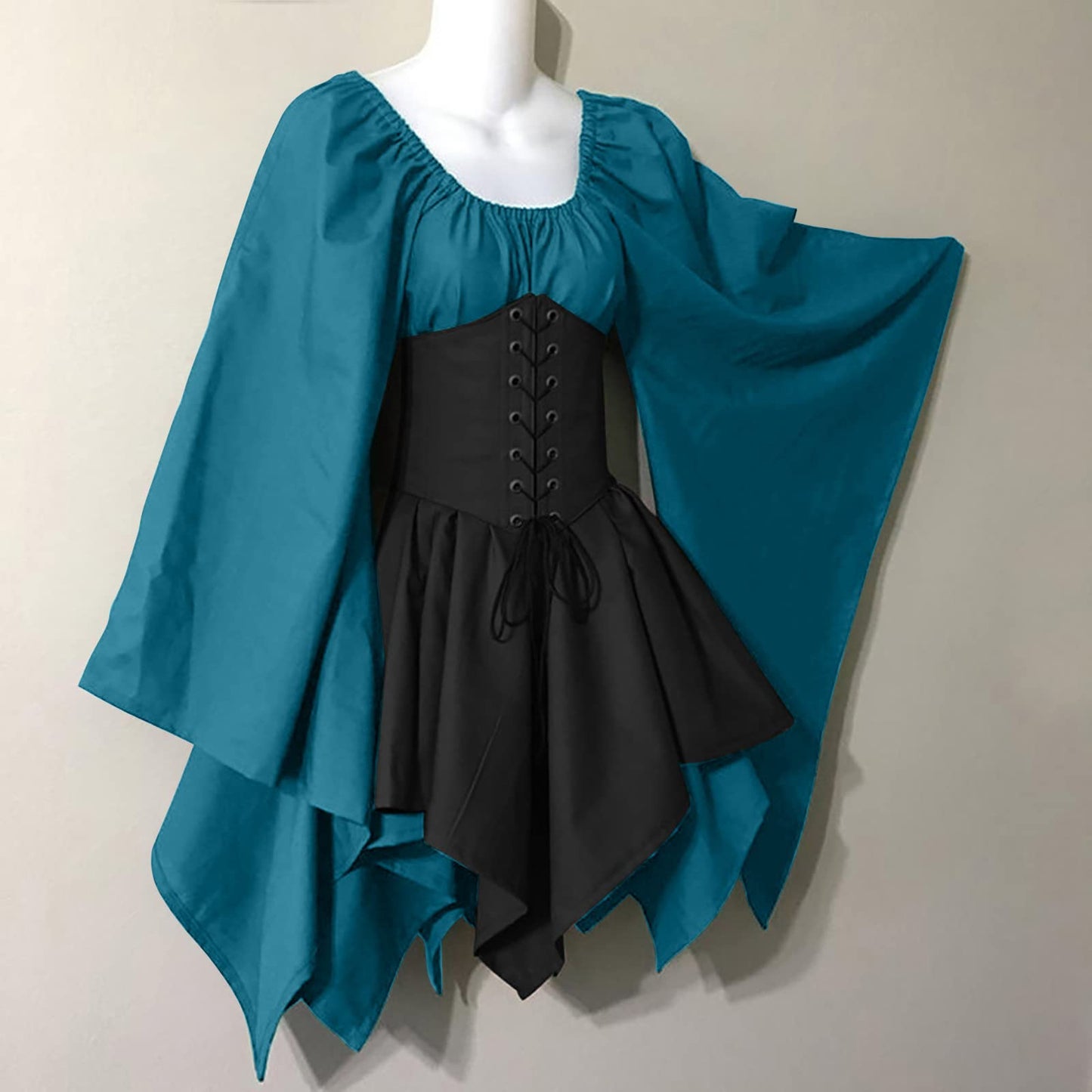 KEGIRLOM Ofertas Relampago Del Dia Para Mujer Women's Medieval Renaissance Dress Costume Flare Sleeve Corset Skirt Overskirt Elven Archer Irish Over Gown 2pcs Set,Plus Size Renaissance Dress