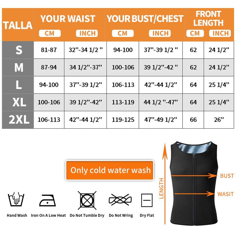 SHAPERIN Sweat Vest for Men Zipper Sauna Vest Tank Top, Mens Waist Trainer Body Slimming Workout Body Shaper (Black,Small)