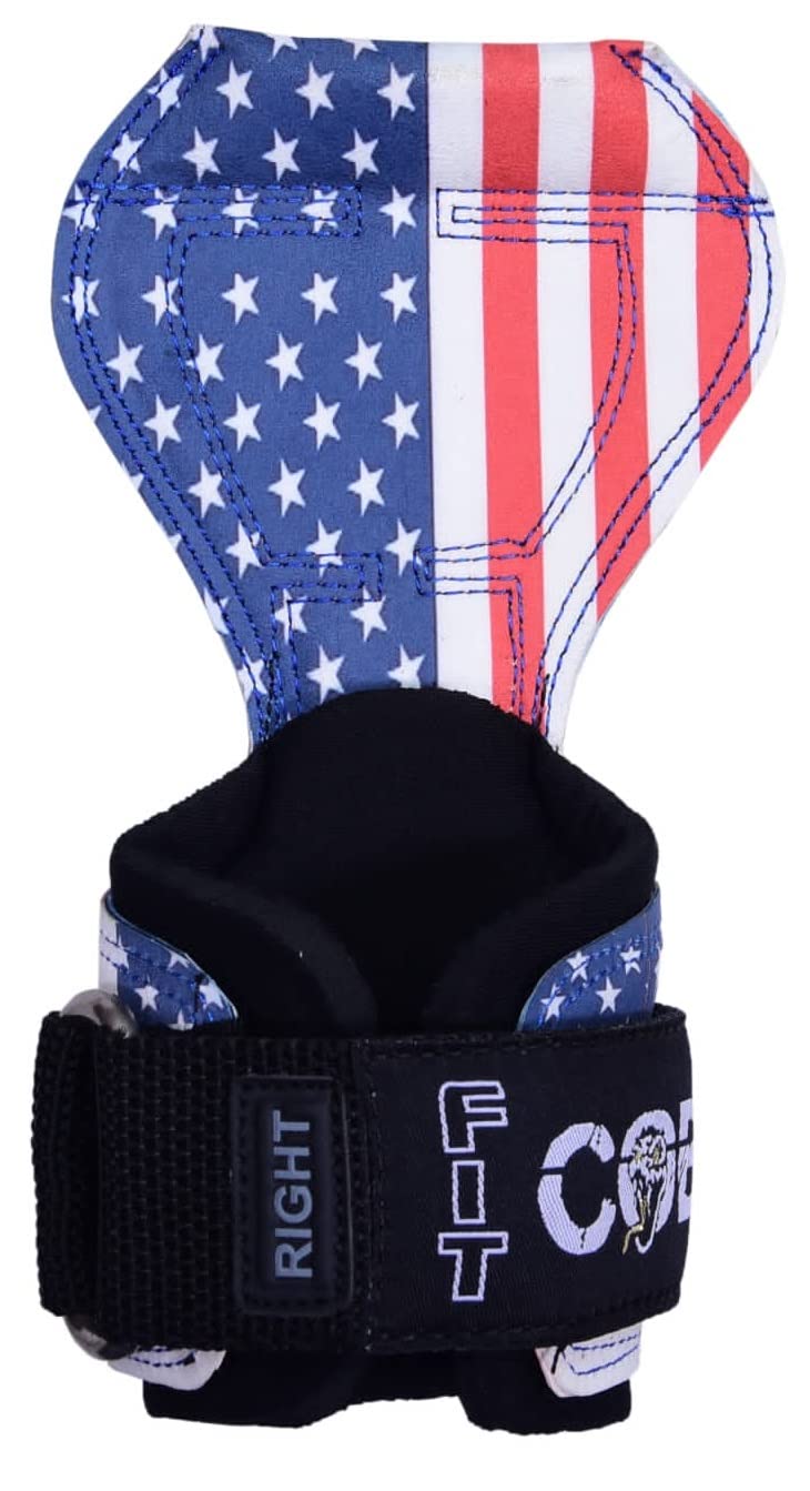 Cobra Grips PRO Weight Lifting Gloves Heavy Duty Straps Alternative Power Lifting Hooks For Deadlifts Adjustable Neoprene Padded Wrist Support Bodybuilding (FIT USA FLAG Leather)