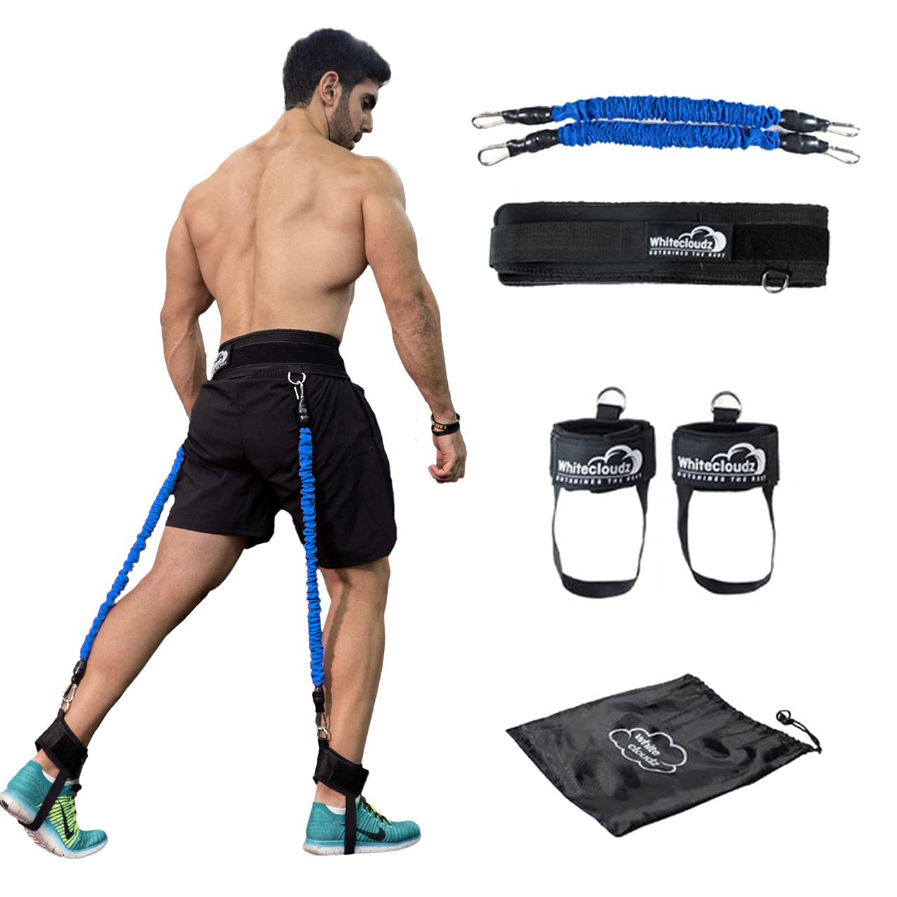 WHITECLOUDZ Vertical Jump Trainer – Professional Leg Strength Resistance Bands for Vertical Jump Training – Premium Jumping Trainer, Volleyball Trainer & Basketball Trainer – (20 Lbs. Each Band)