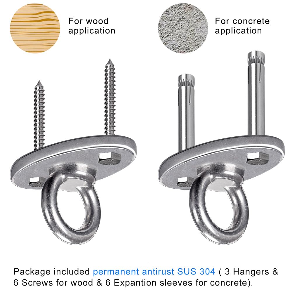 BeneLabel Wall Ceiling Mount Bracket for Suspension Strap Trainer, Stainless Steel, 2800lb Capacity, for Body Weight Strength Training, Aerial Yoga, Resistance Band, Battle Rope, Boxing, 3 Pack