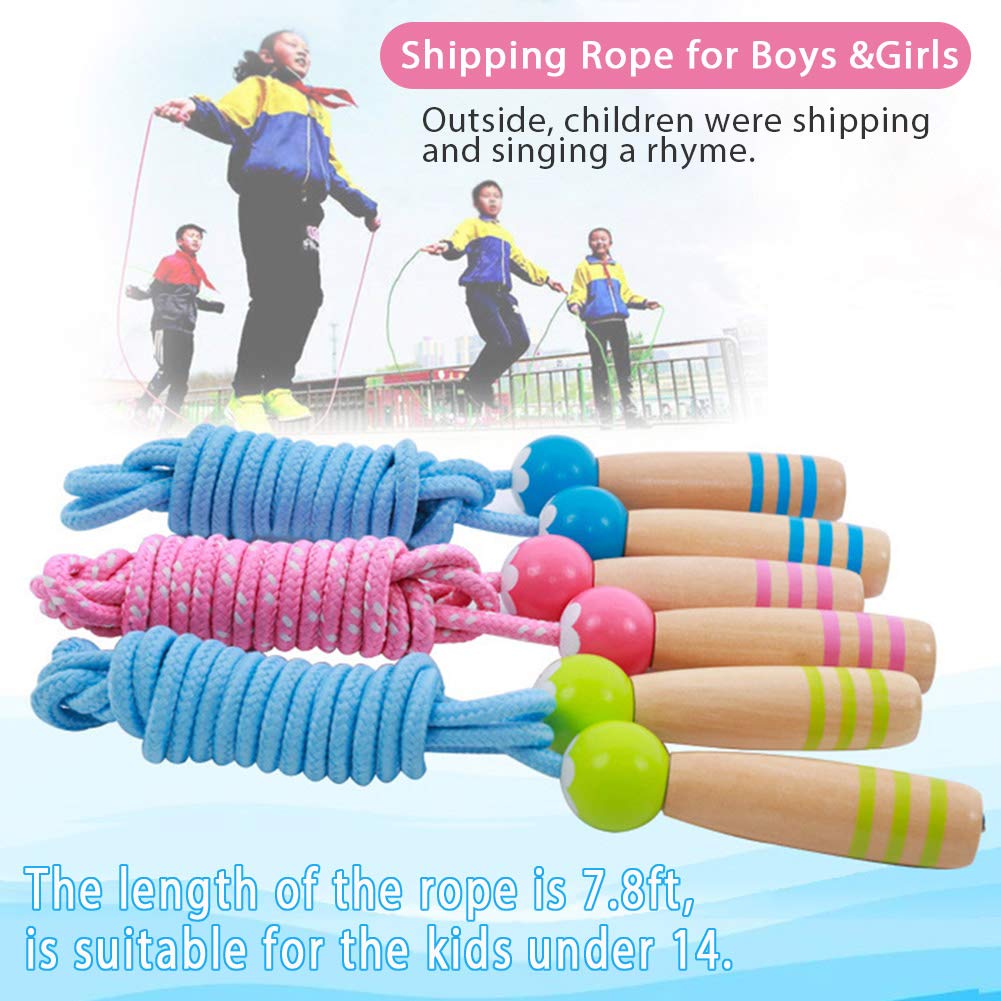 Jump Rope Kids, 7ft Adjustable Cotton Skipping Rope with Wooden Handle for Boys and Girls Fitness Outdoor Exercise(Pink)