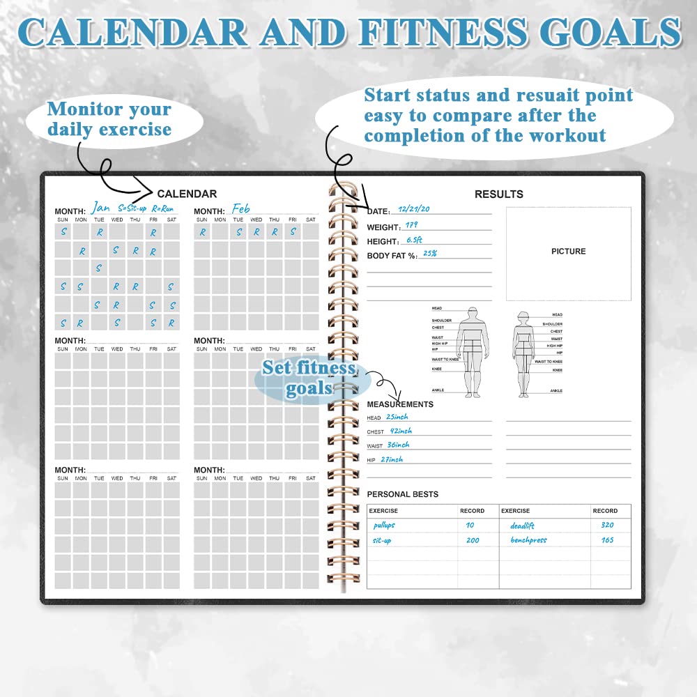 Workout Journal - A5 Fitness Journal/Workout Log Book to Track Weight Loss, GYM Journal, Bodybuilding Progress-Daily Health/Wellness Tracker, Exercise Journal for Women, Black PU Cover Fitness Planner