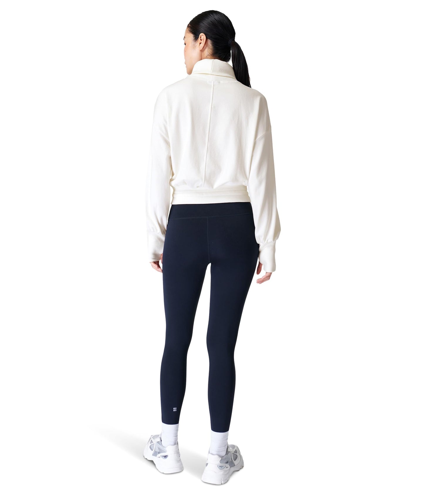 Sweaty Betty Melody Luxe Fleece Turtleneck Pullover Sweatshirt Lily White
