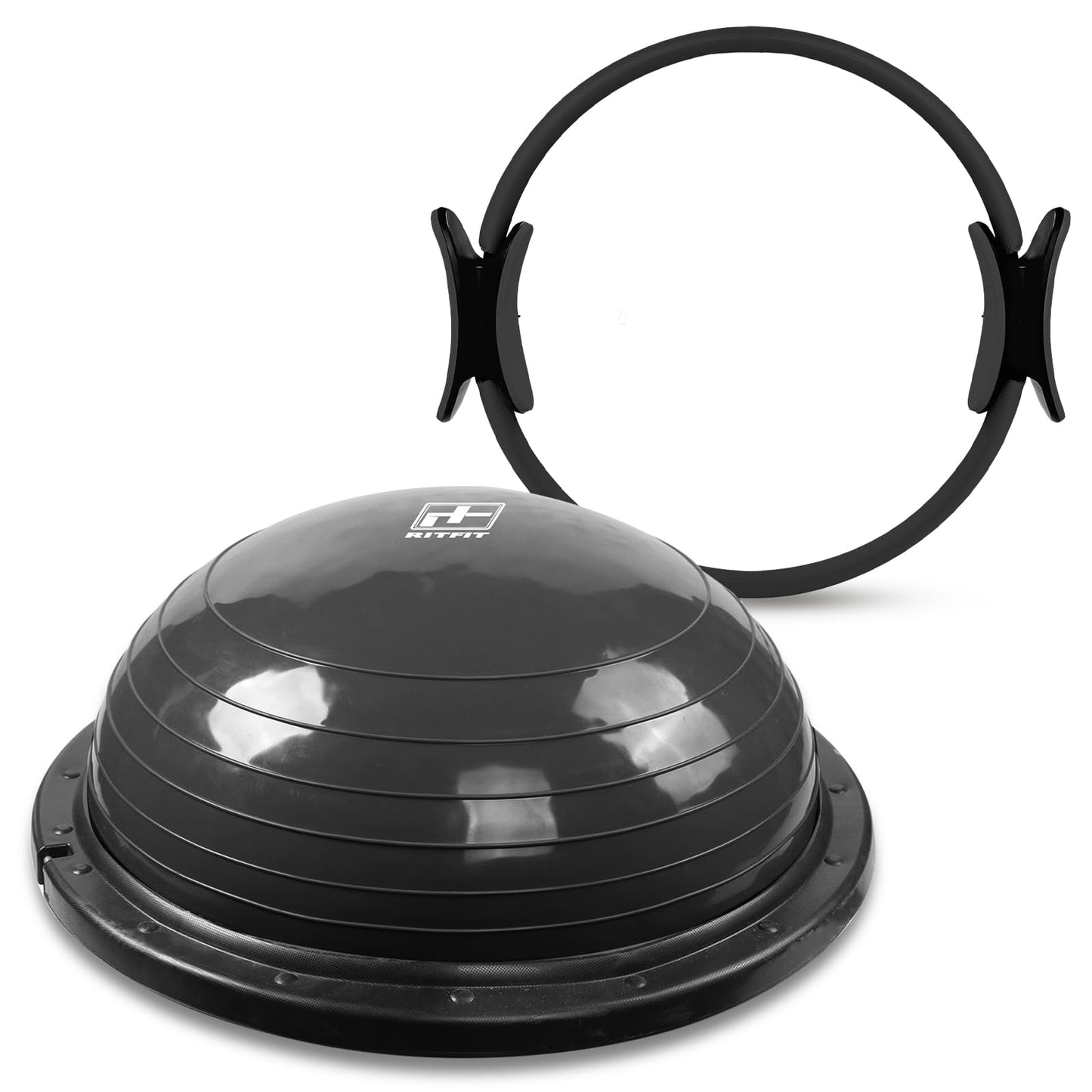 RitFit Pilates Ring Circle and Balance Ball Trainer, 14 Inch Magic Fitness Circle, Half Ball for Yoga,Fitness,Strength Exercise, Black
