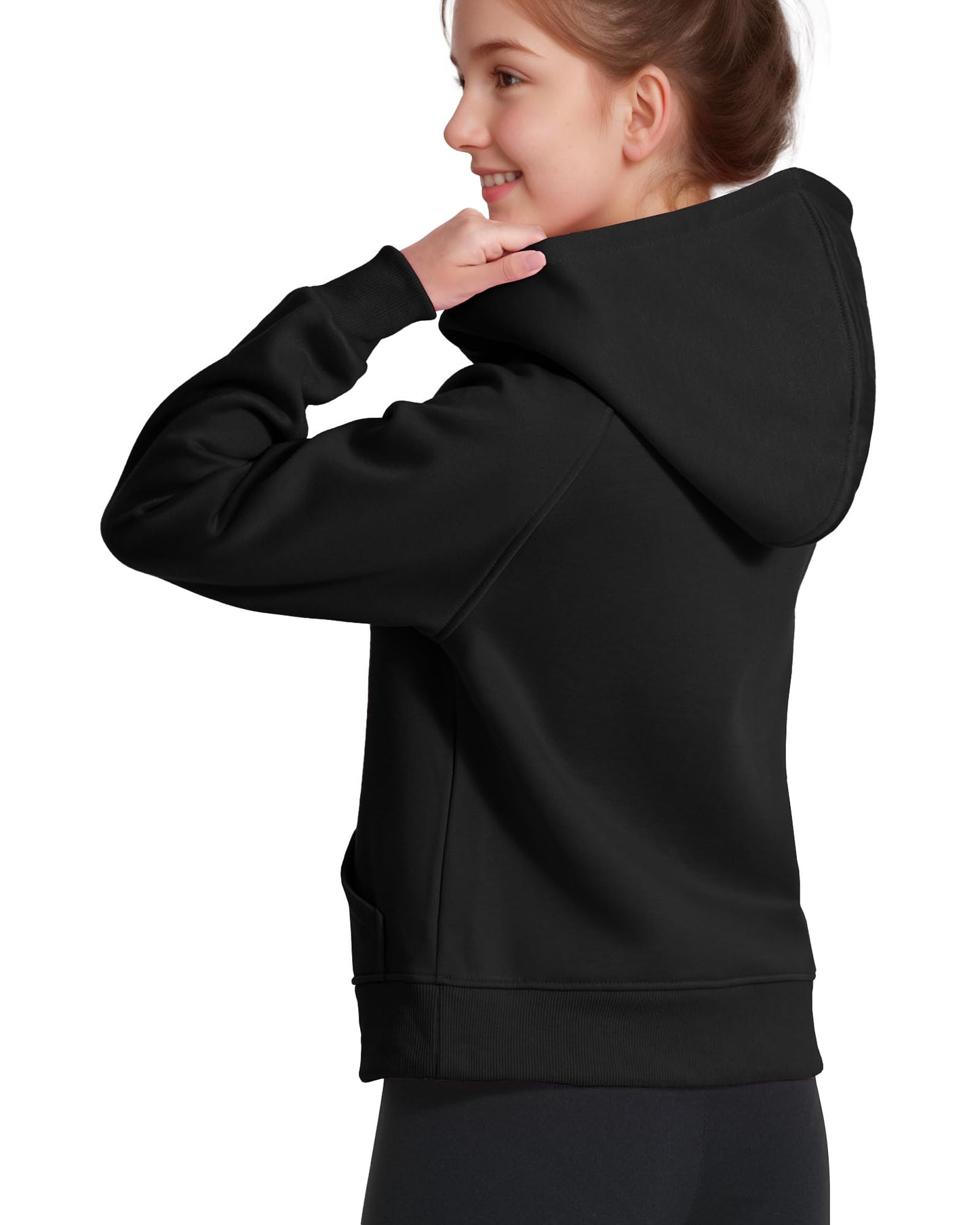 KEREDA Girls Half Zip Hoodies Fleece Pullover Sweatshirt Long Sleeve Winter Clothes Thumb Hole Black 9-10 Years