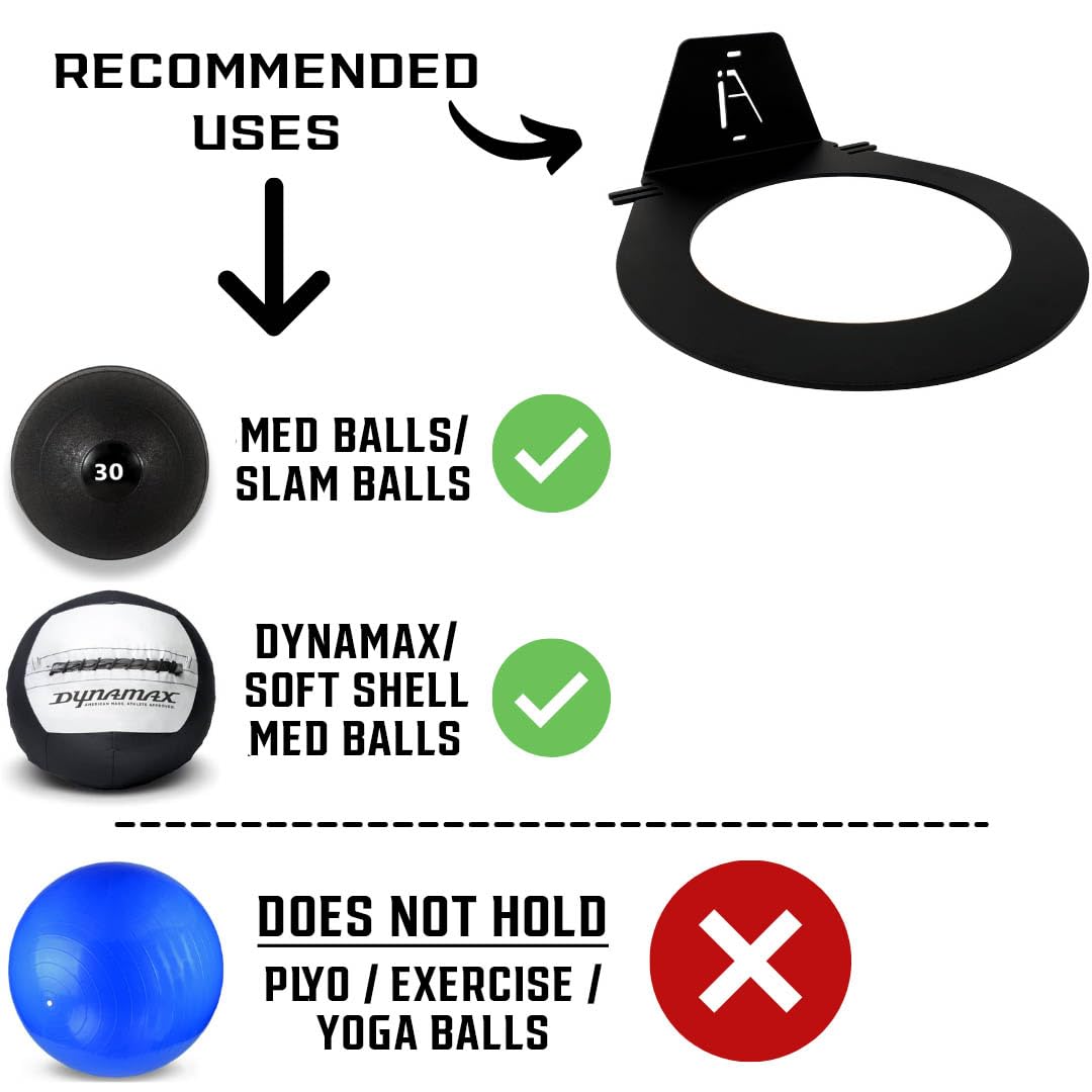 IRON AMERICAN USA Dynamax Medicine Ball Wall Mount Storage Rack, 8.5 Inches Inside Diameter, 30-lb Capacity, for Gym Exercise Sports Balls, Wall Balls and Slam Balls, Hardware Included - 6pk