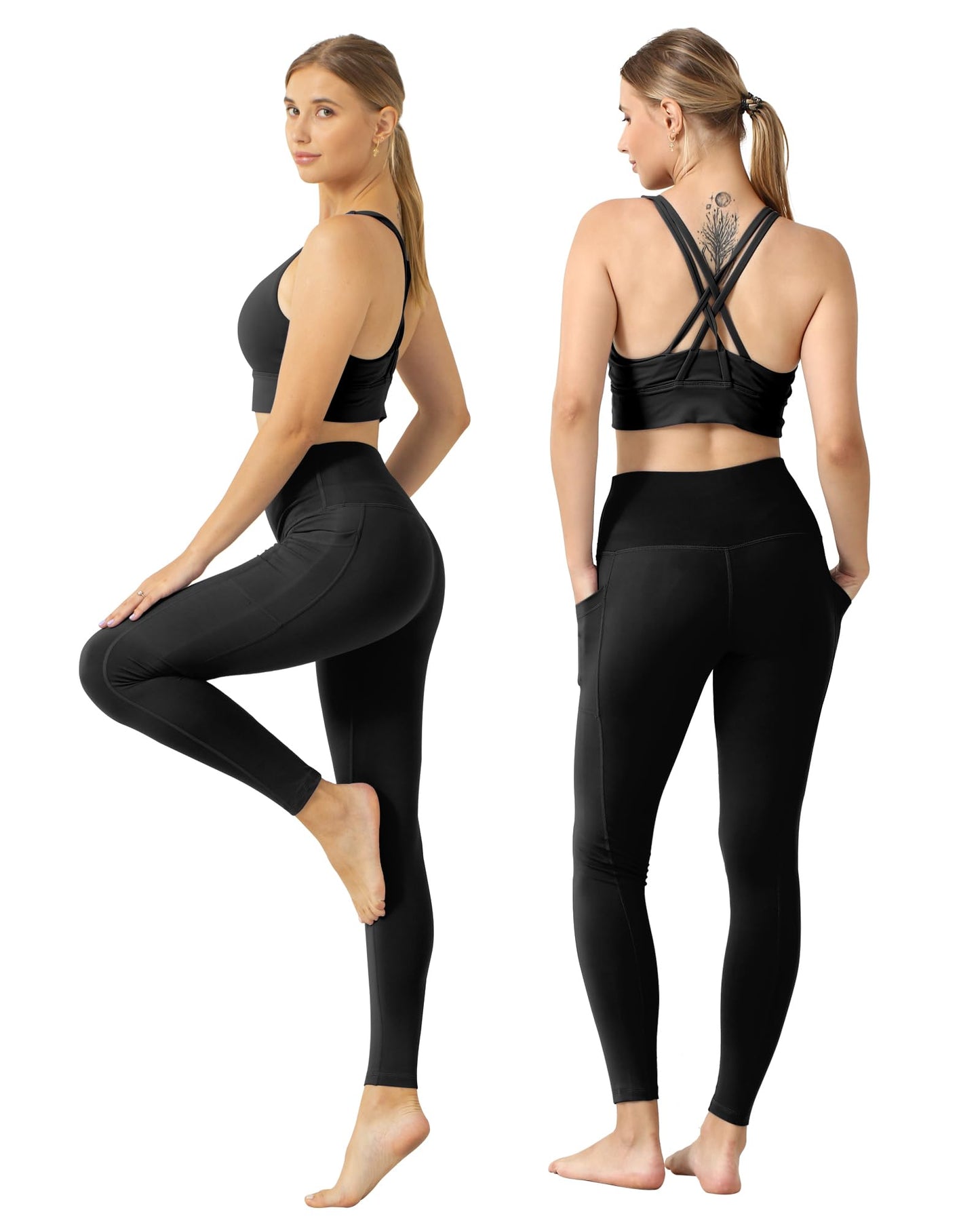ATHVOTAR Fleece Lined Leggings Women with Pockets High Waisted Winter Warm Thermal Leggings Black L